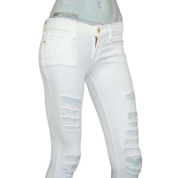 Frame Denim Le Skinny de Jeans White Distressed Le Color Rip Blanc 24 - Picture 7 of 12